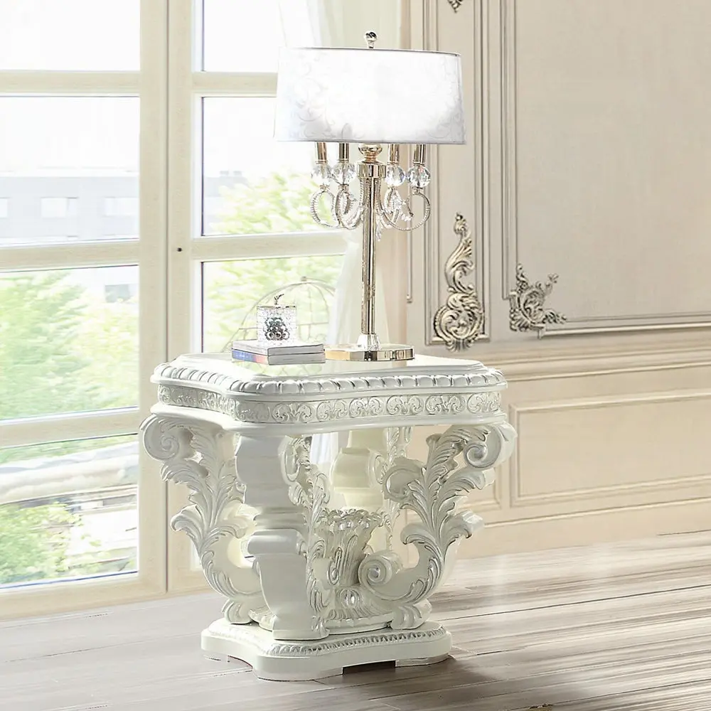Antique White Square End Table Living Room Bedroom Wooden Accent Table furniture max