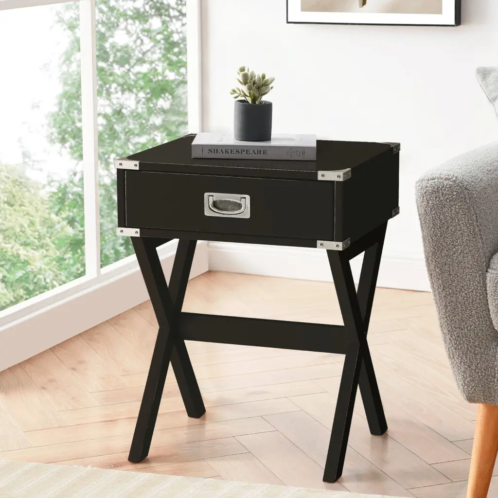 Black 1 Drawer End Table Contemporary Living Space Nightstand furniture max