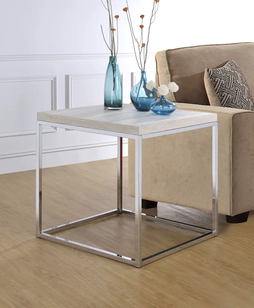 Light Oak and Chrome End Table Open Base Living Room furniture max