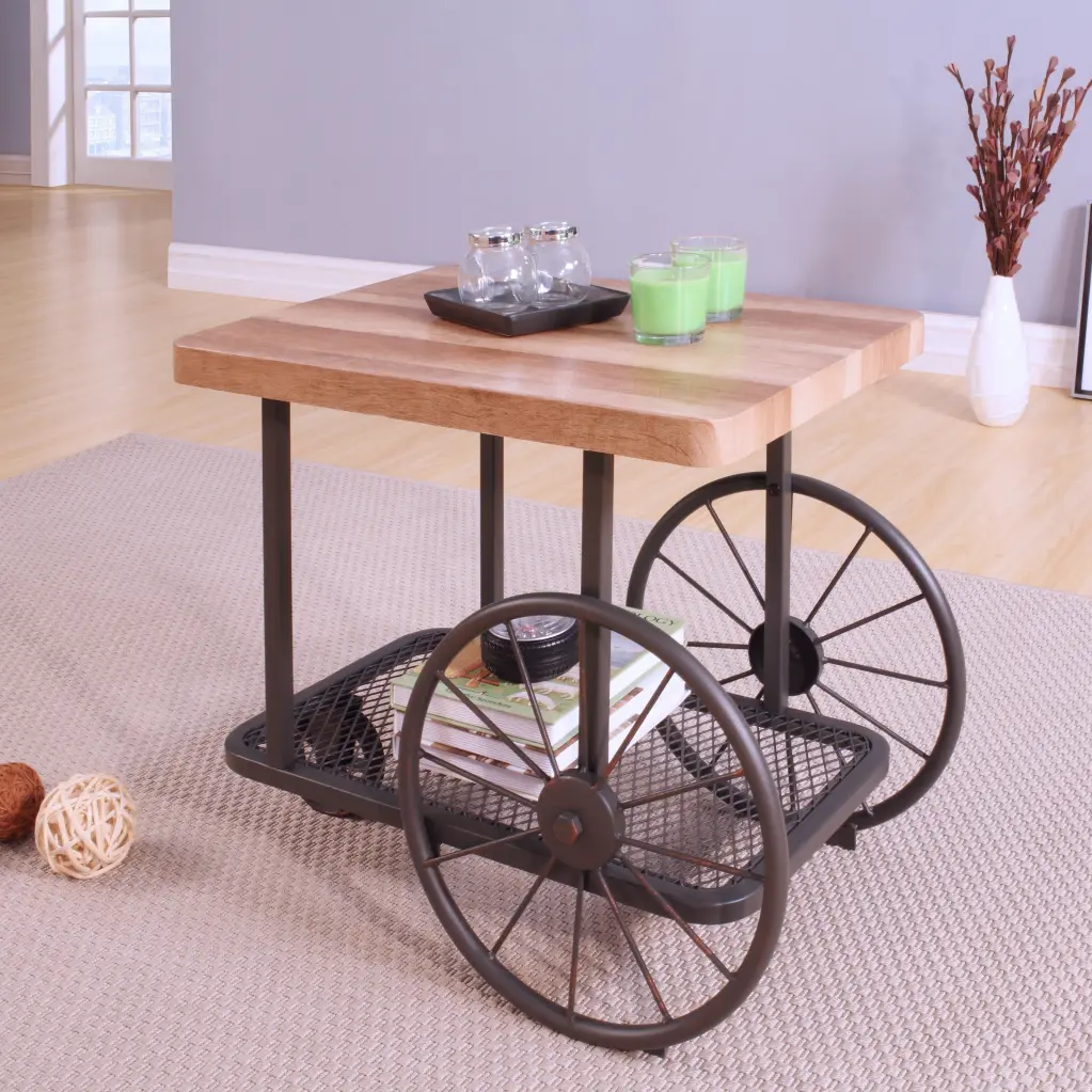Oak and Antique Grey End Table Shelf Primary Living Space furniture max