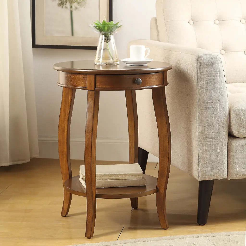 Walnut End Table 1 Drawer Transitional Living Space Side Table furniture max