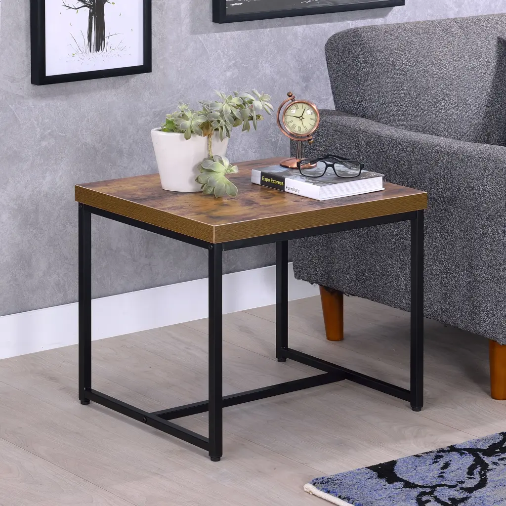 Weathered Oak And Black Rectangular End Table Black Brown Primary Living Room Furniture furniture max