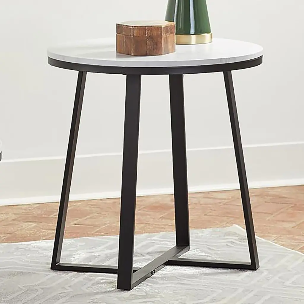 White Faux Stone And Matte Black End Table Living Space furniture max