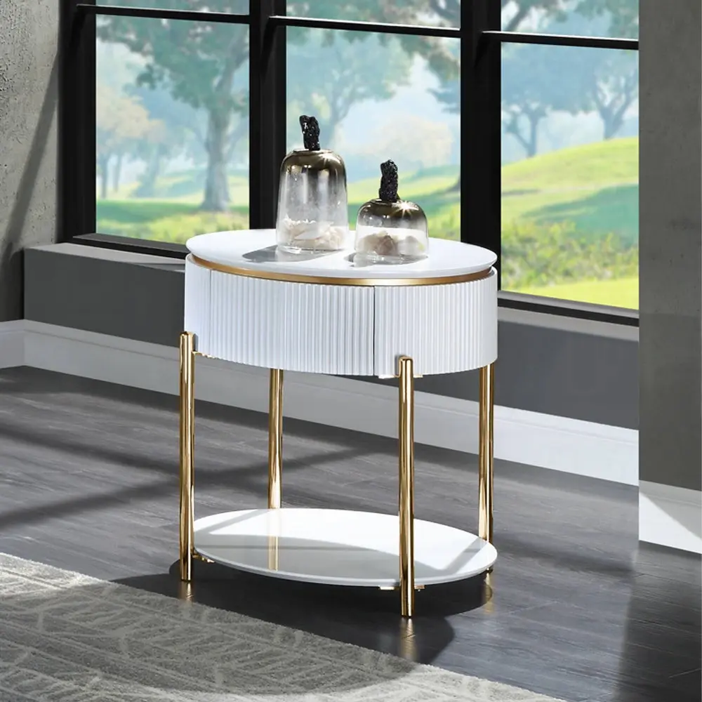 White High Gloss Gold End Table Metal Legs furniture max