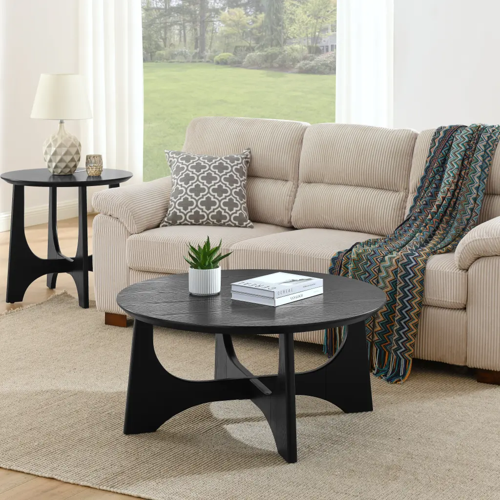 25 Inch Round End Table Wooden Side Table Night Stand Bedroom Living Room haiyi furniture