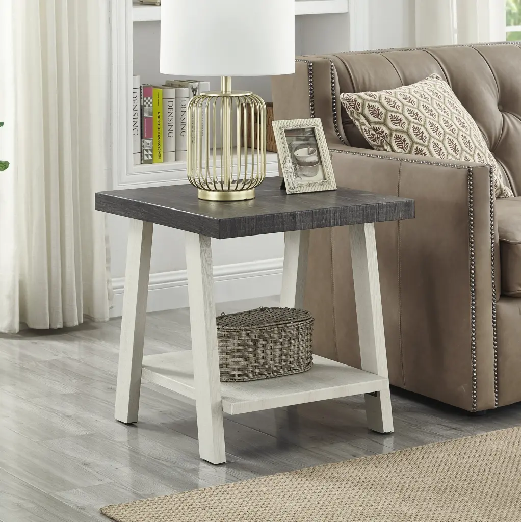Athens Contemporary Two Tone Timber Shelf End Table Weathered Charcoal hz