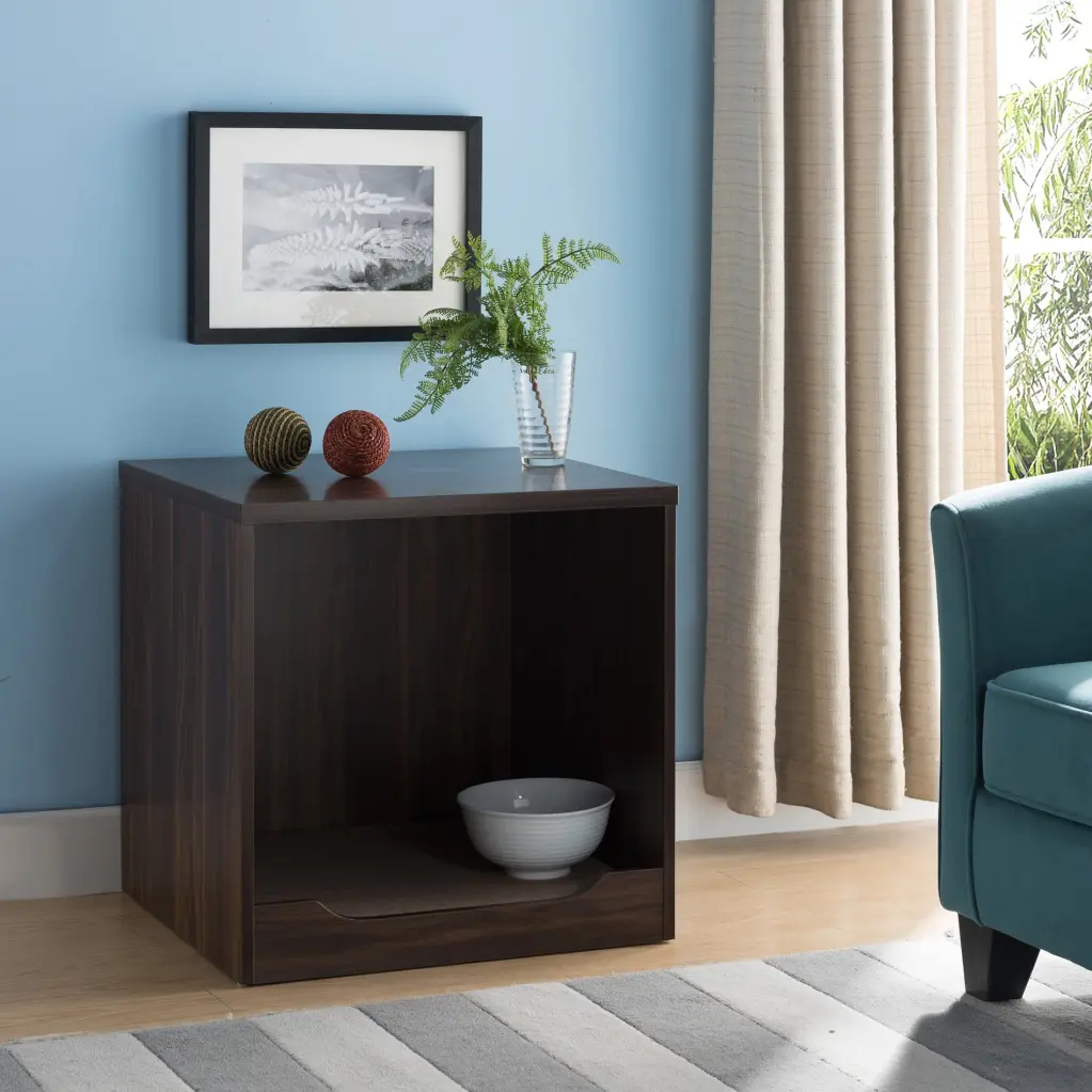 Modern Pet End Table Removable Mat Dark Walnut Brown Particle id international- inc.