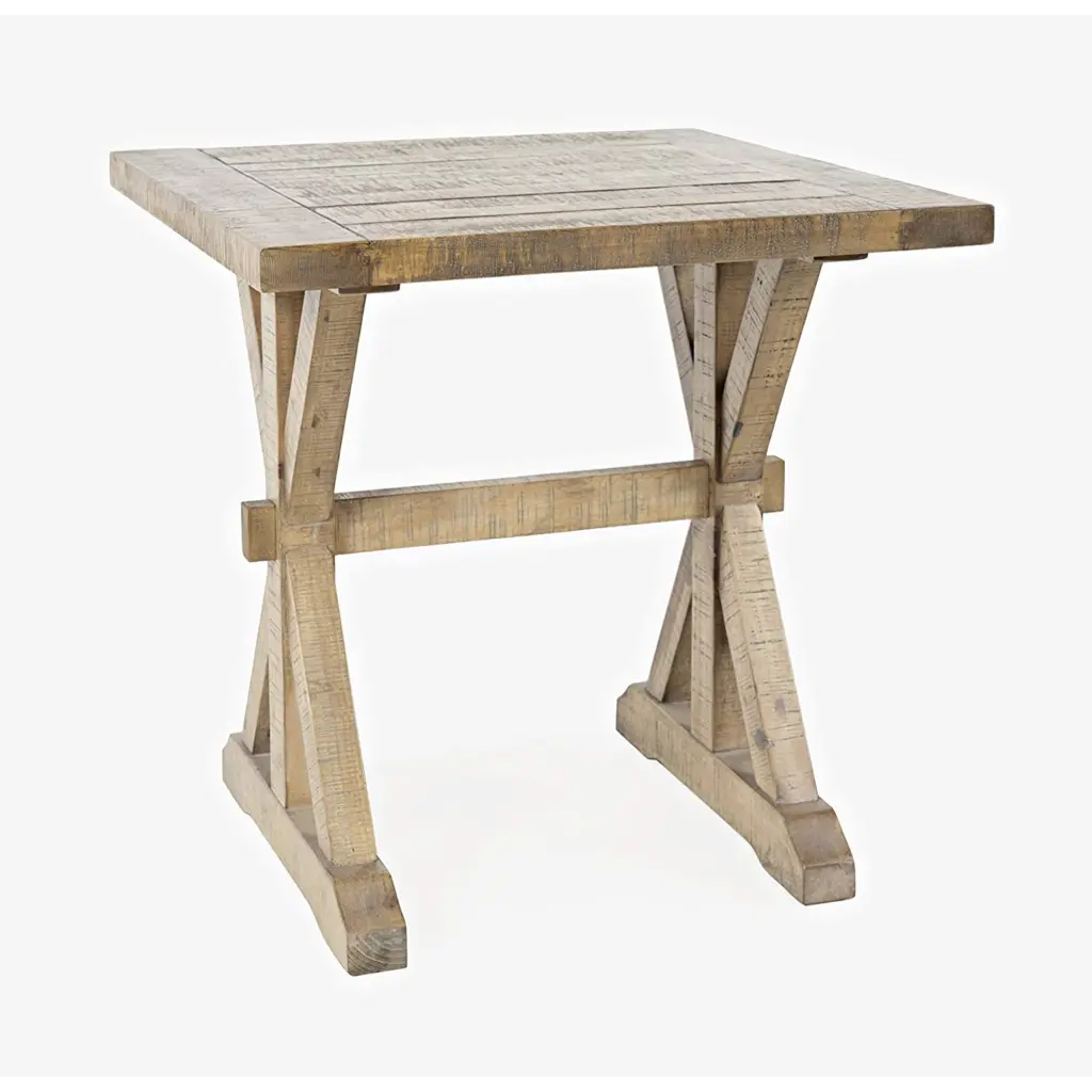 Jofran Carlyle Crossing Modern Rustic Distressed Solid Wood End Table Trestle Base JOFRAN INC.