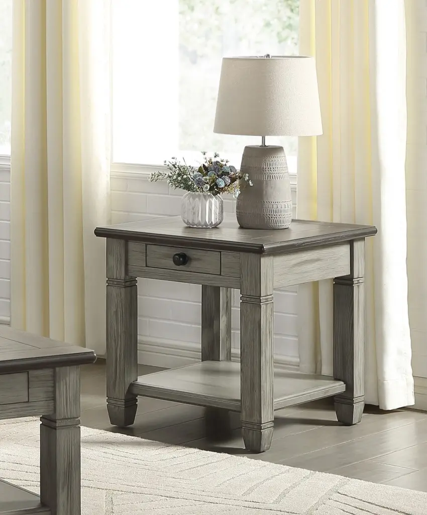 Antique Gray Finish End Table Drawer and Bottom Shelf kanepe