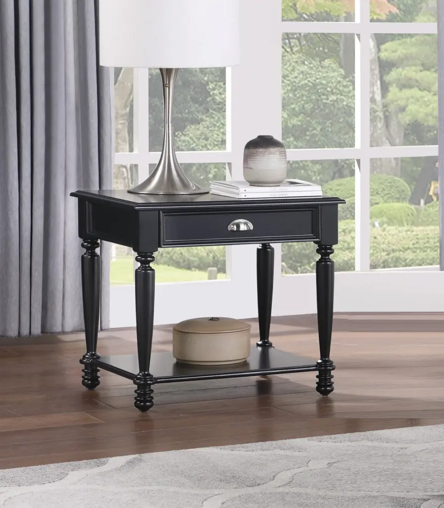 Classic Design Black Finish End Table Drawer and Bottom Shelf Wooden Nightstand kanepe