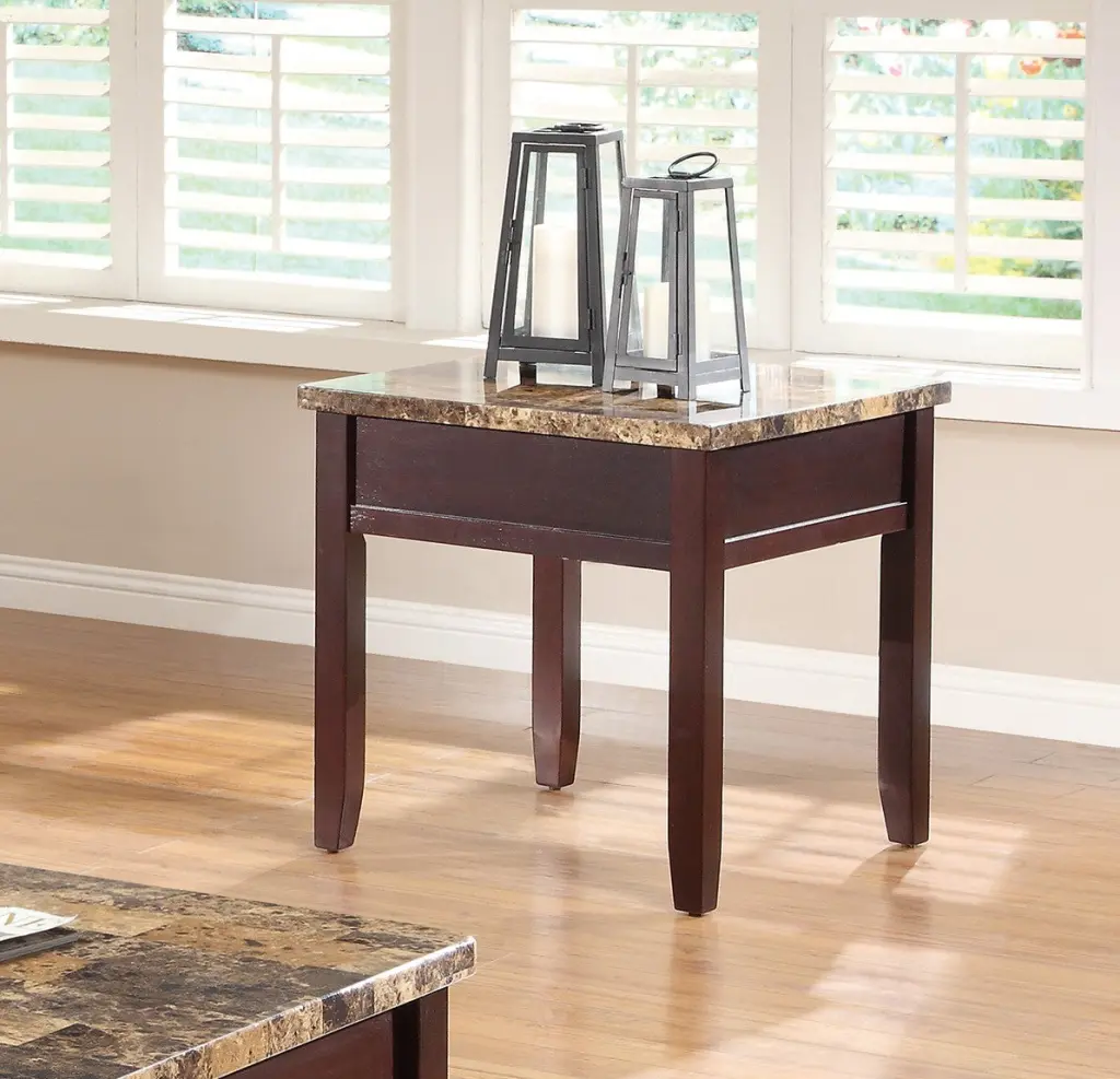 Dark Cherry Finish Faux Marble Top End Table Contemporary Wooden kanepe