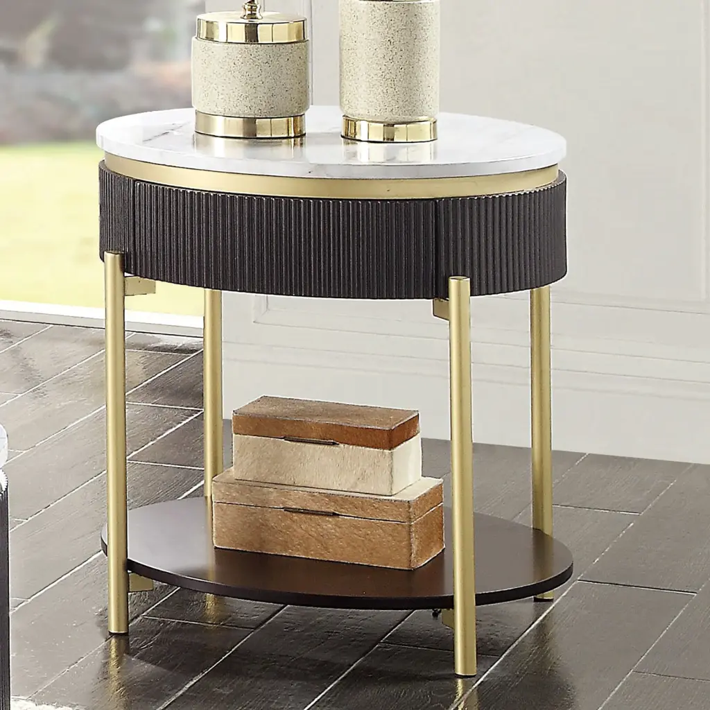Gorgeous Dark Walnut Finish End Table White Faux Stone Top kanepe