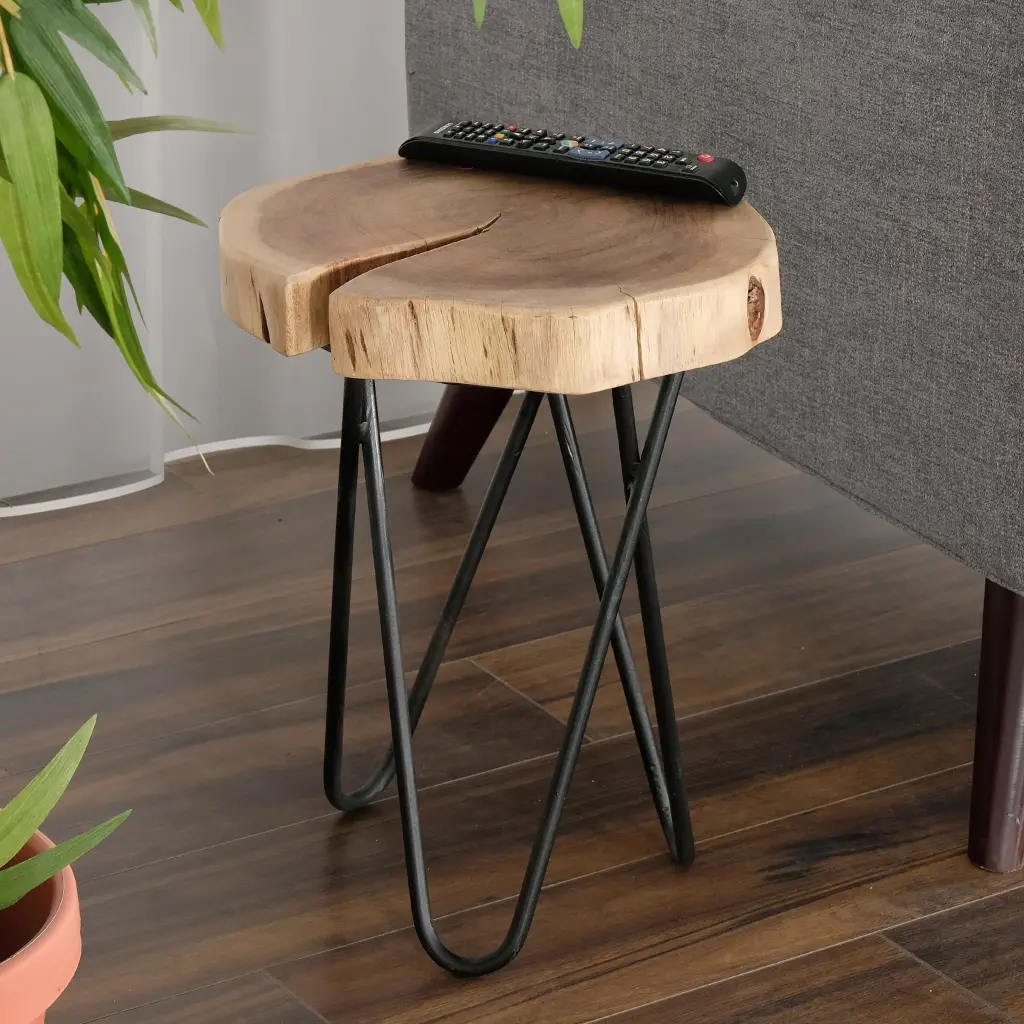 12 Inch Acacia Timber End Side Table Ferrous Metal Hairpin Legs kanepe