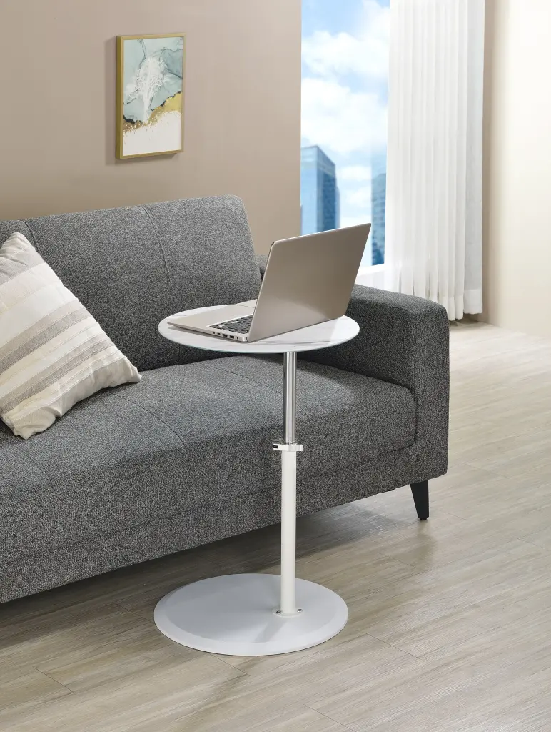 Orbit 15.5 Inch End Table Adjustable Height and White Marble Top lilola home