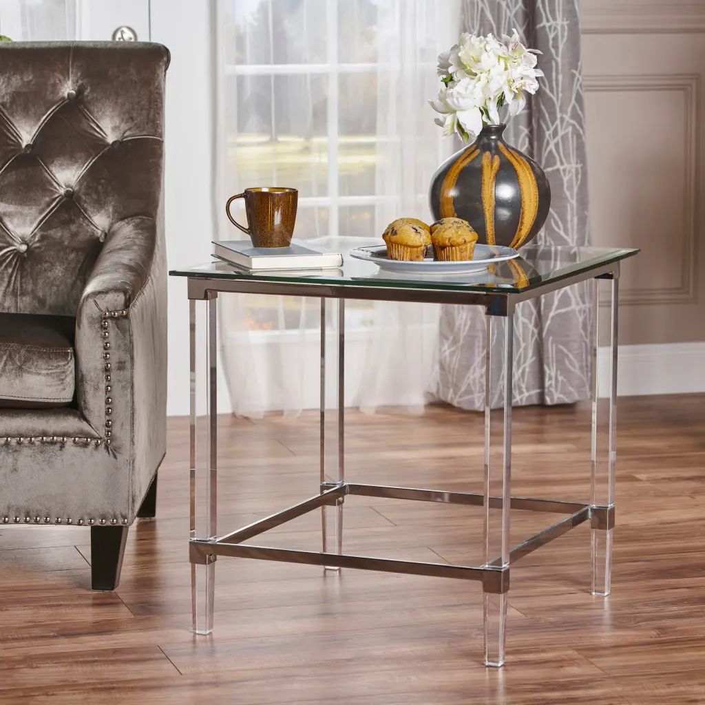 Square End Table Clear Glass and Acrylic nh-cloudhouse