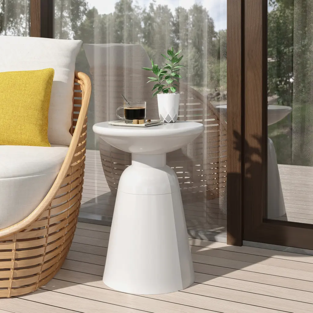 Metal End Table Large White Iron Side Table Living Room or Bedroom nh-gardenpara