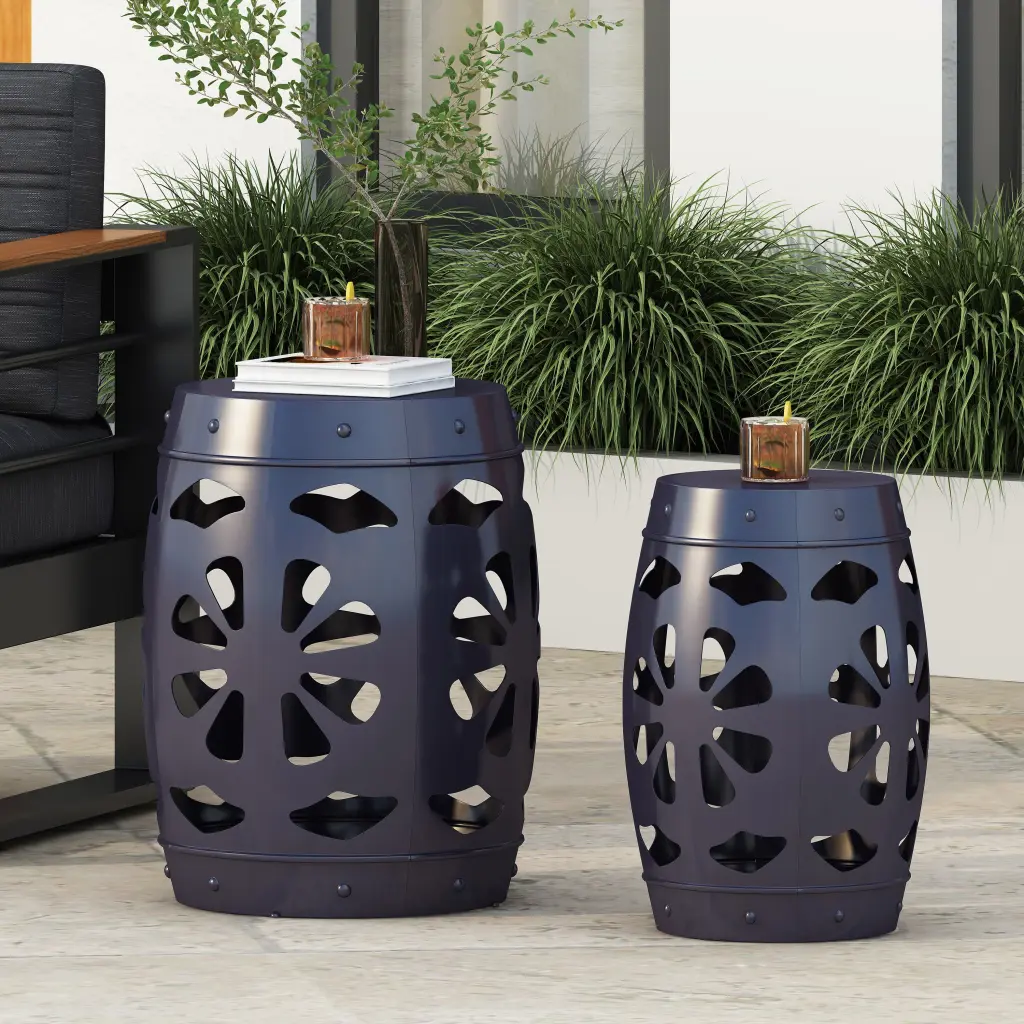 Metal S 2 End Table Navy Blue Iron Frame Living Room or Bedroom nh-gardenpara