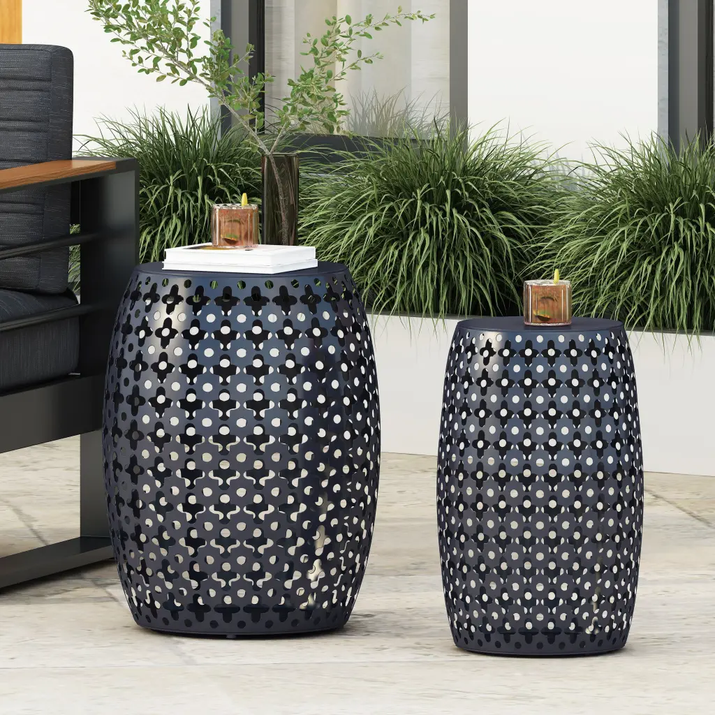 Metallic S 2 End Table Navy Blue Ferrous Metal Side Table nh-gardenpara