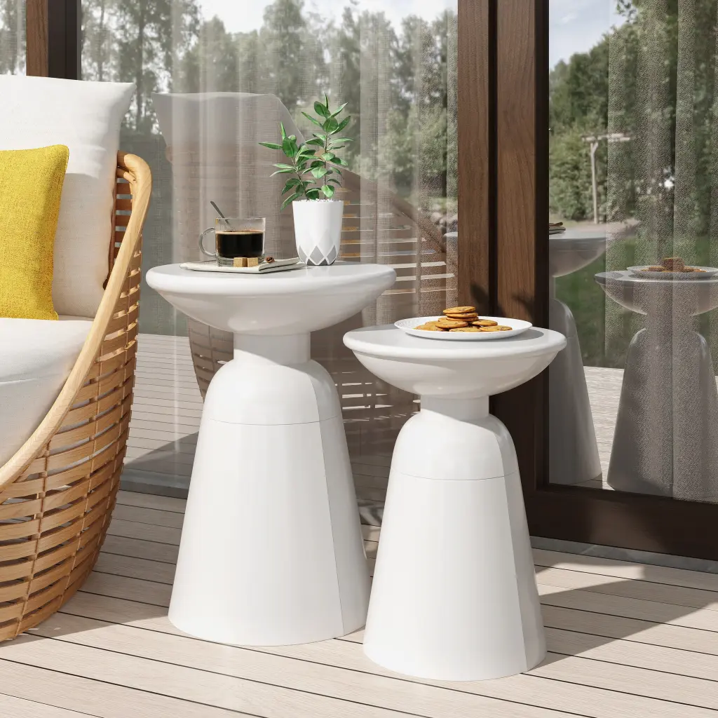 Metallic S 2 End Table White Ferrous Metal nh-gardenpara
