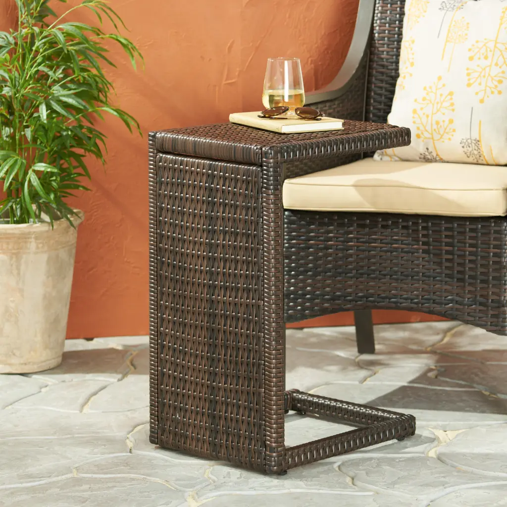 Bucharest End Table Brown Rattan Modern Side Table Living Room or Bedroom nh-kisa