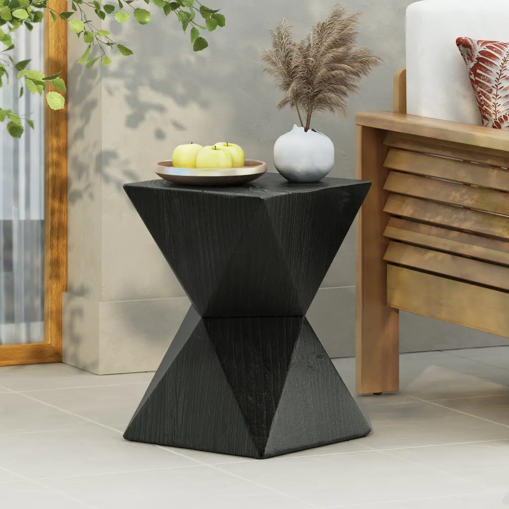 Prismatic Grain Symmetry Side Table Black Concrete Modern End Table nh-purenest