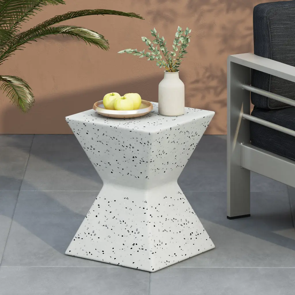 Speckle Symmetric Side Table White Concrete End Table nh-purenest