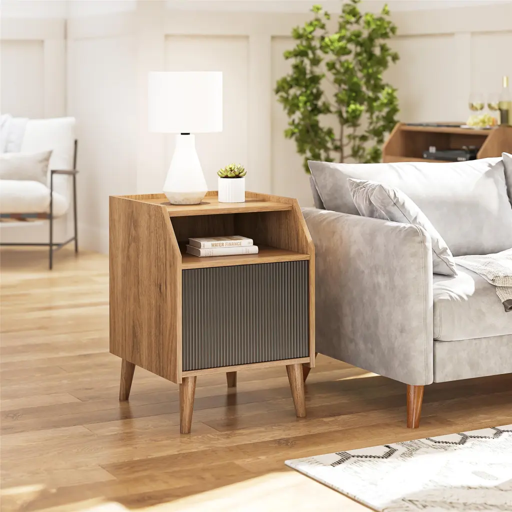 Novogratz Magnolia End Table Walnut Black Modern Side Table