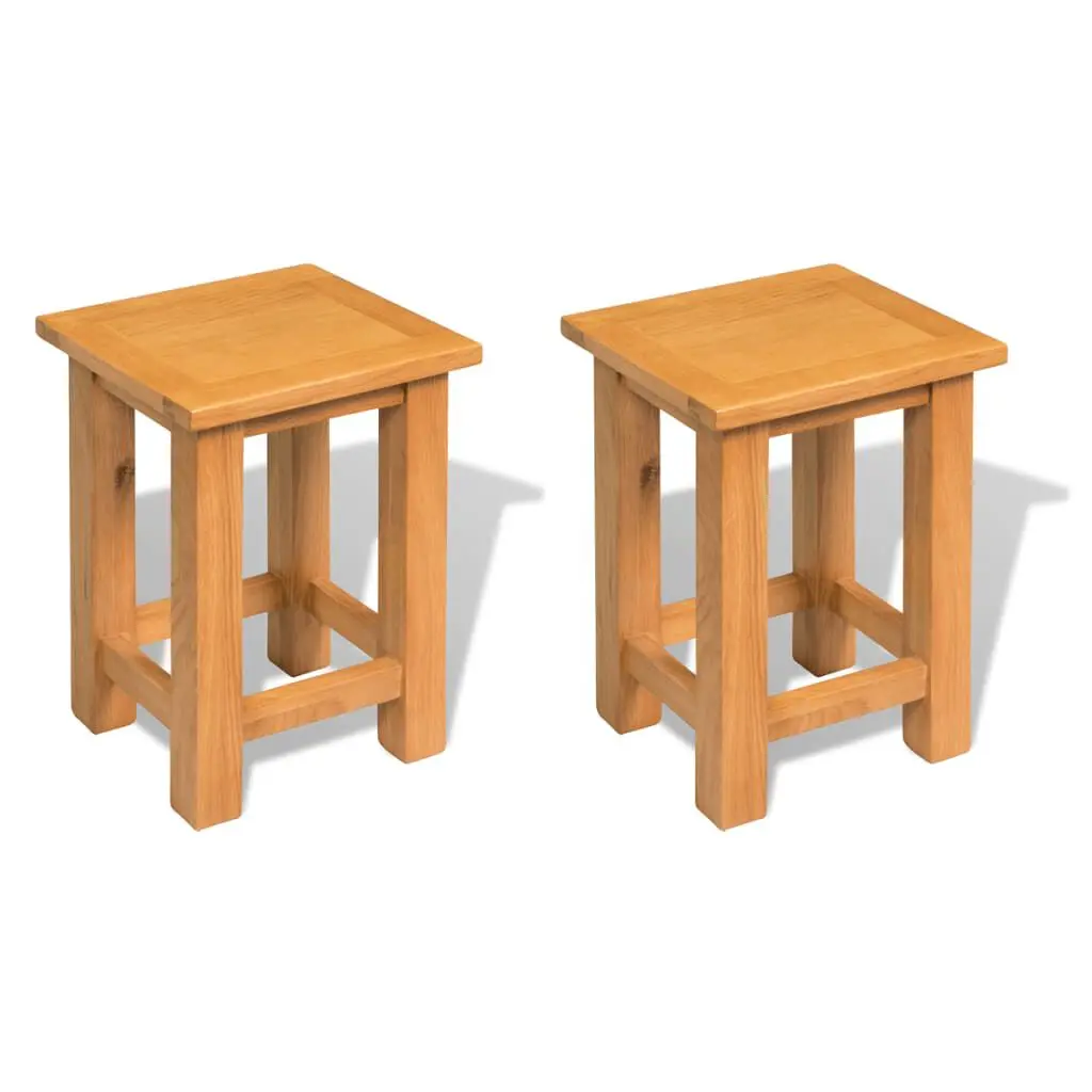 2 Piece 10.6x9.5x14.6 Inch Solid Oak Wood End Tables Set