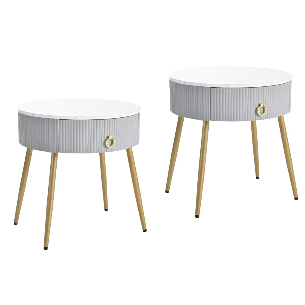 19.6 Inch Easy Assembly End Tables High Gloss Faux Marble E-reader Stand rnb
