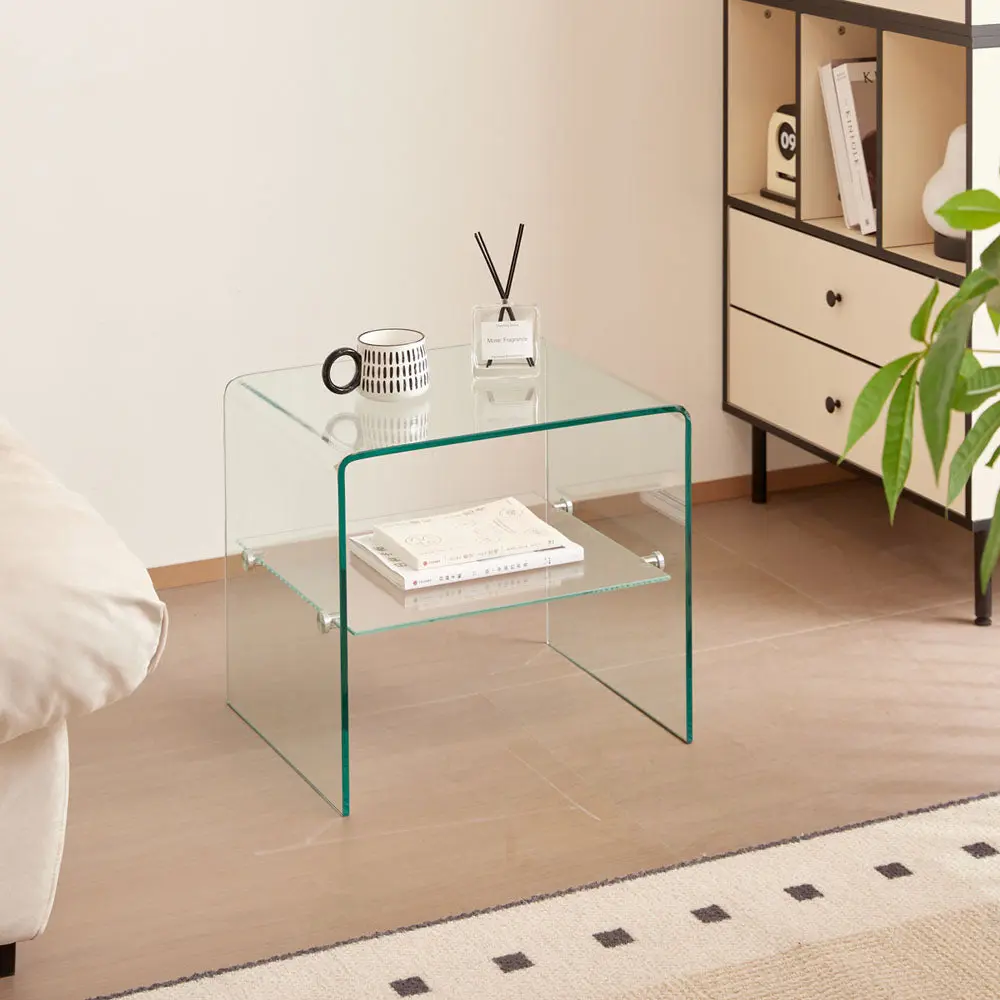 Clear Glass Side End Table Tempered Glass Small Table Living Room Bedroom rnb