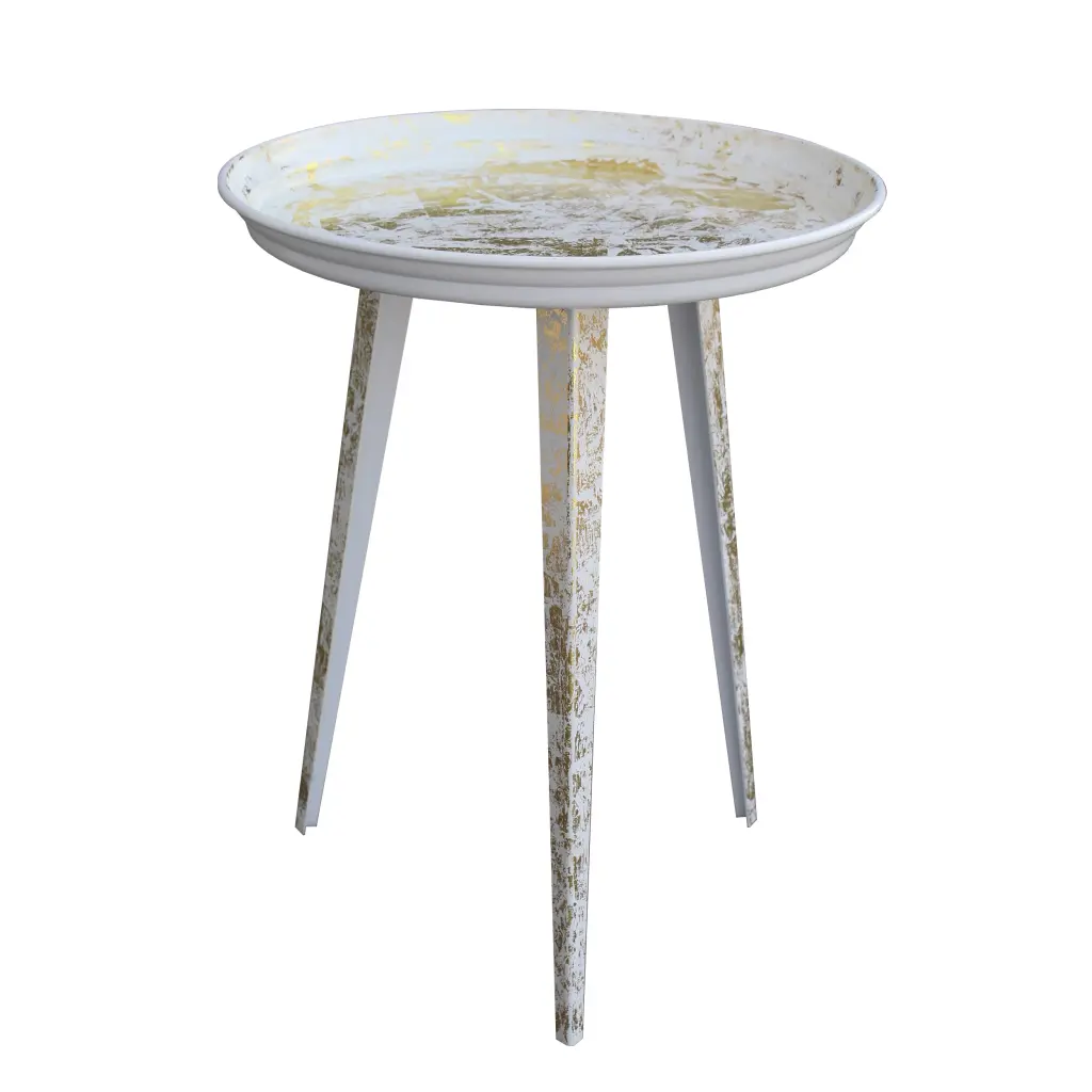 20 Inch Artisanal Industrial Round Tray Top Iron Side End Table Tripod royal hampton