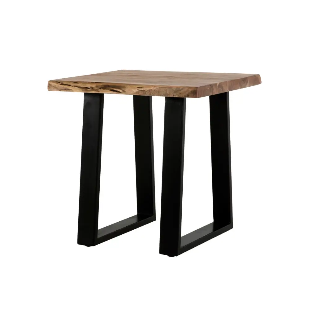 24 Inch End Table Rustic Style Brown Acacia Timber Top Tall Metallic Base royal hampton