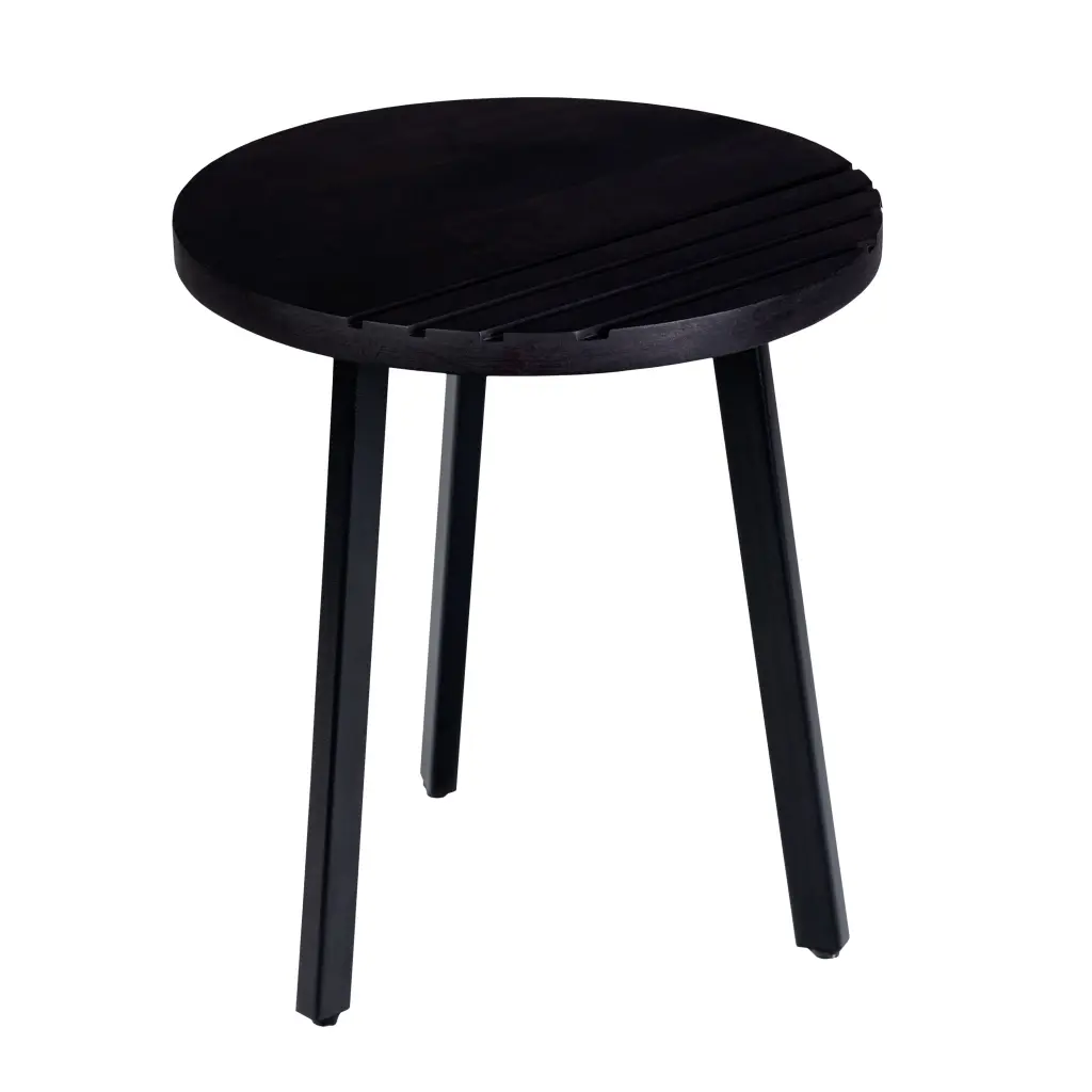 18 Inch Round Mango Wood Side End Table Grooved Design Metallic Legs Brown Accent Table royal hampton