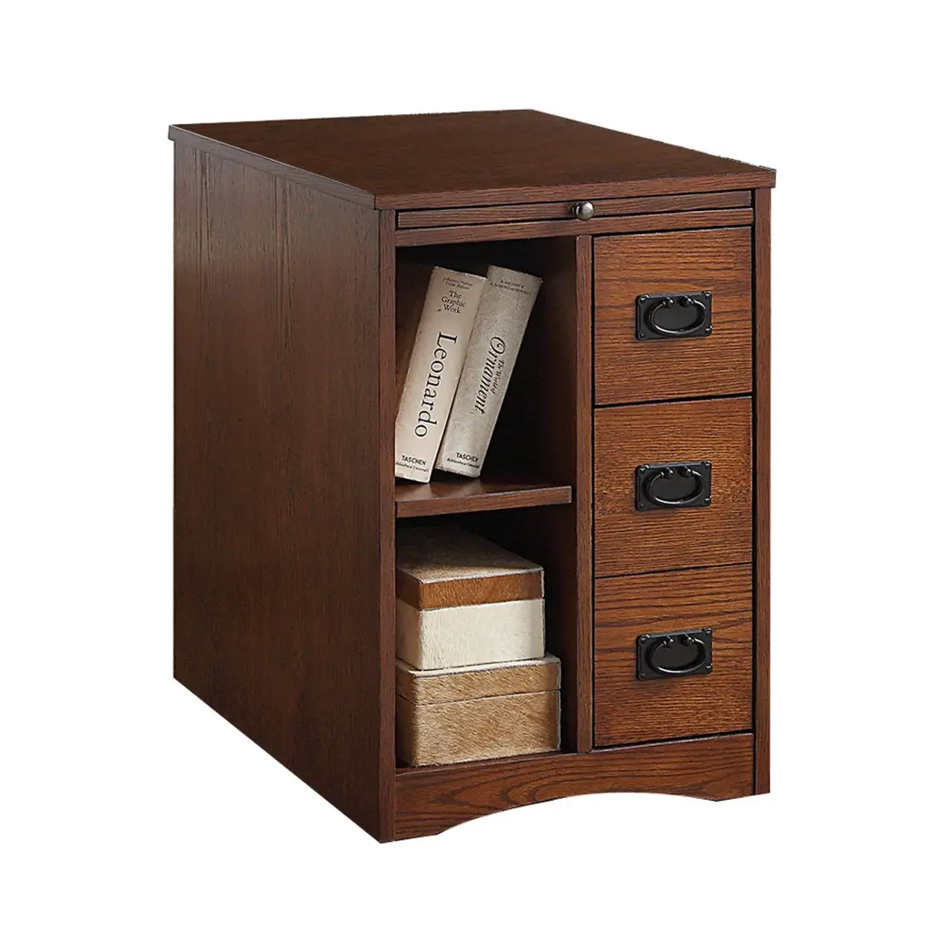 24 Inch Side End Table 3 Drawers And Shelf Pull Out Tray Oak Brown royal hampton
