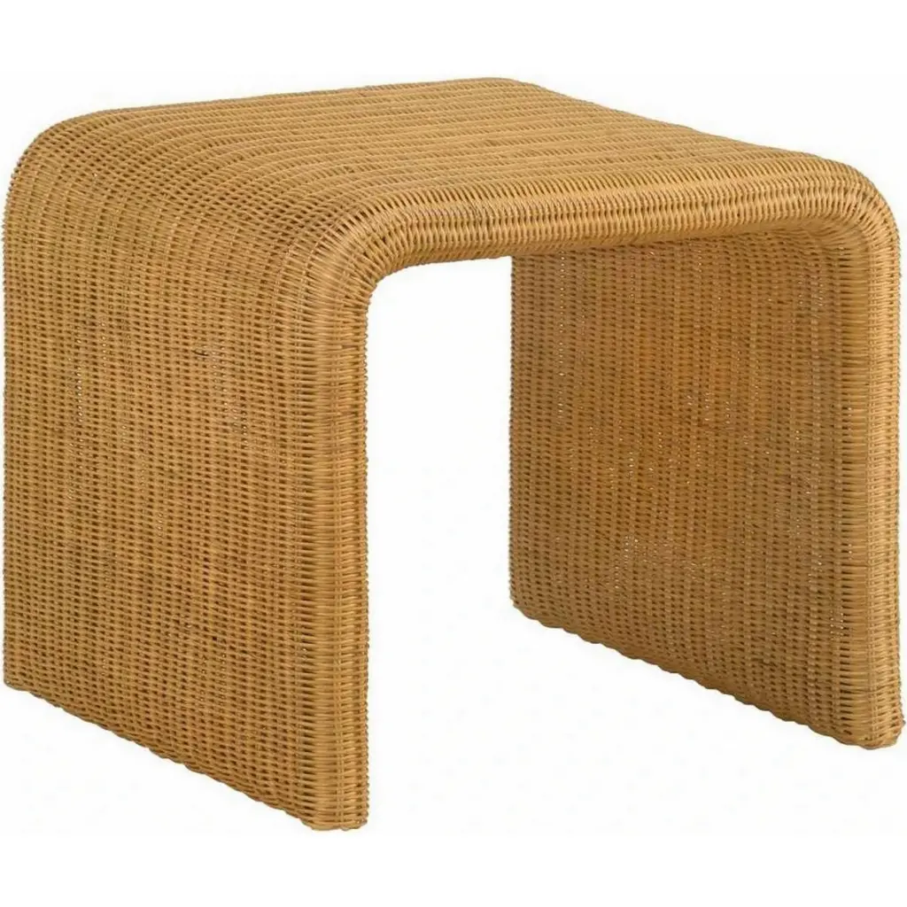 22 Inch Side End Table Woven Rattan Frame Waterfall Edges Square Design royal hampton