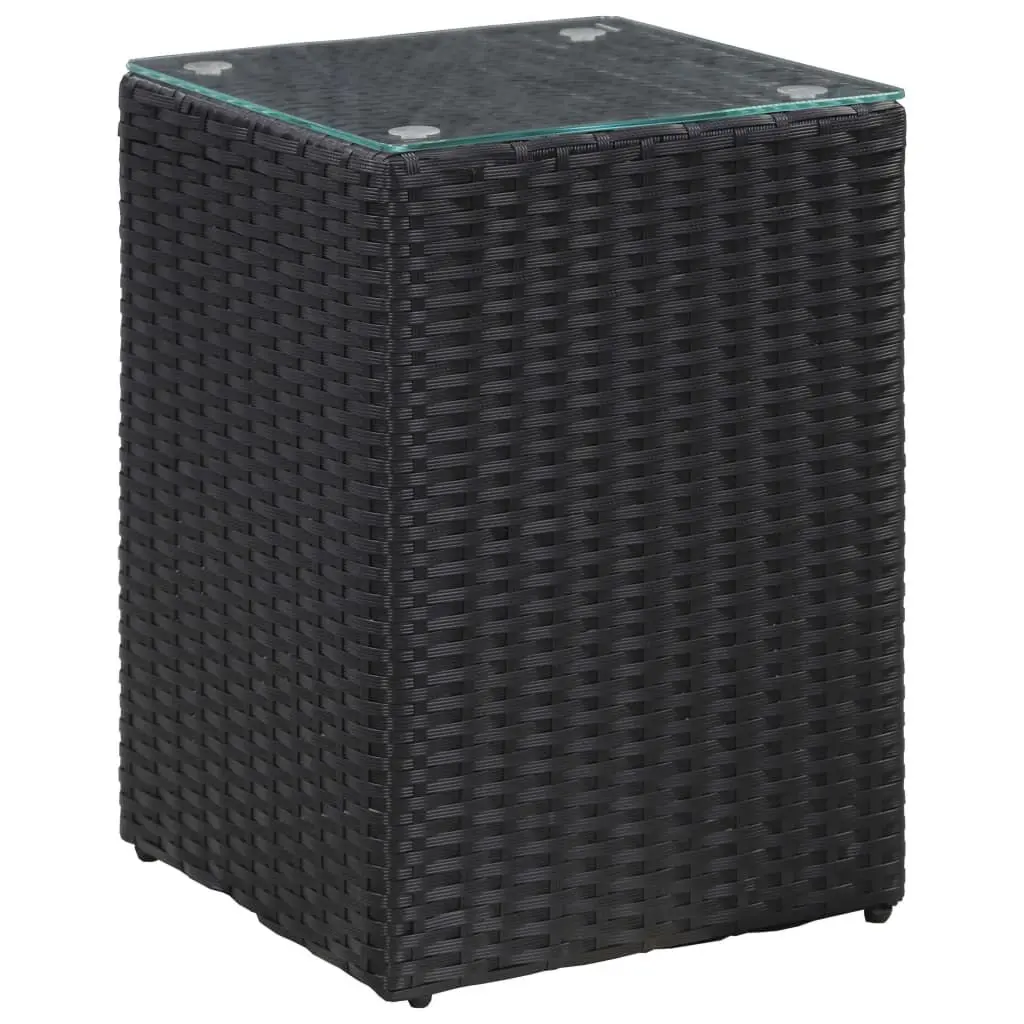 Side Table Glass Top Black 13.8x13.8x20.5 Inches Poly Rattan Modern End Table