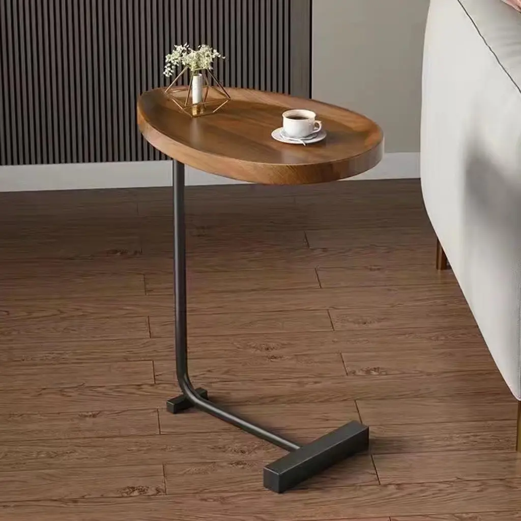 S&M Brown C-Shaped End Table Small Sofa Side Table Living Room 17.72Lx11.8Wx23.62H