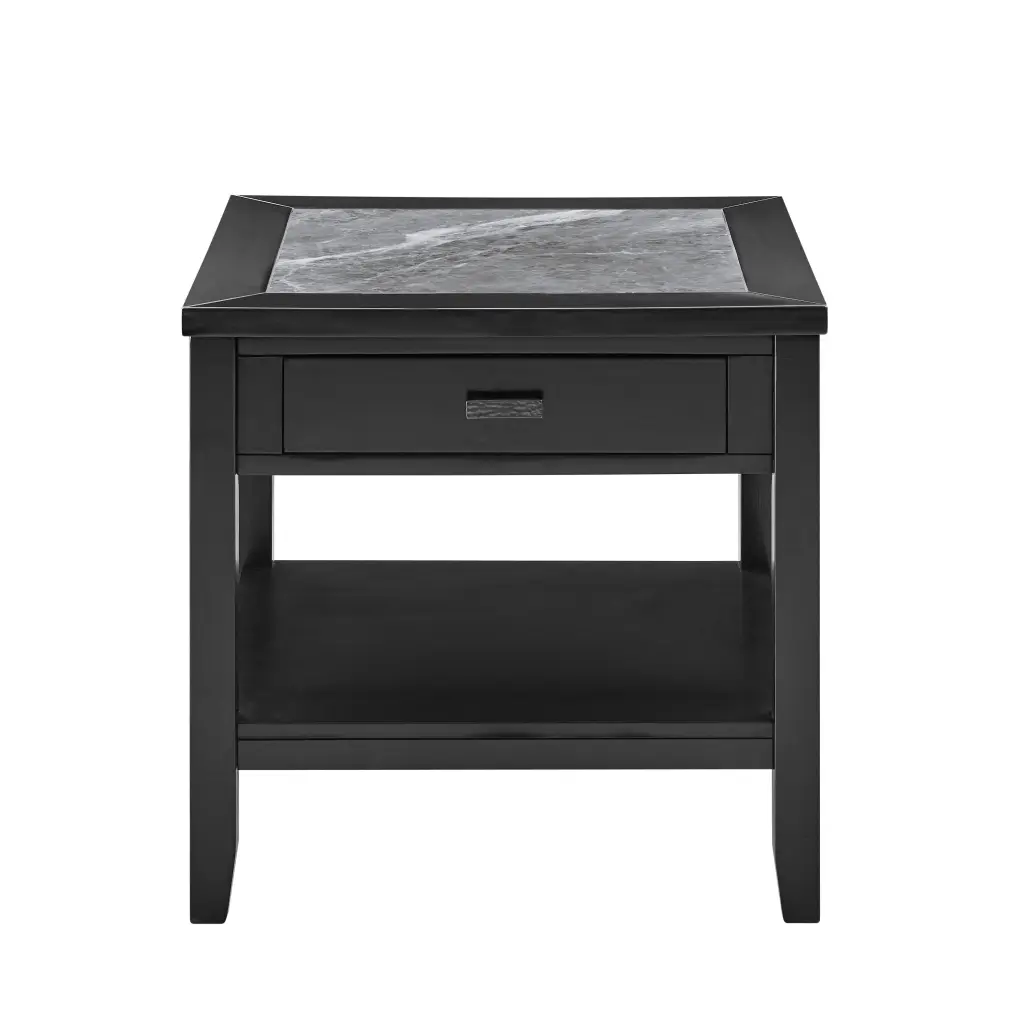 Garvine Sintered Stone End Table Black Wood steve silver furniture