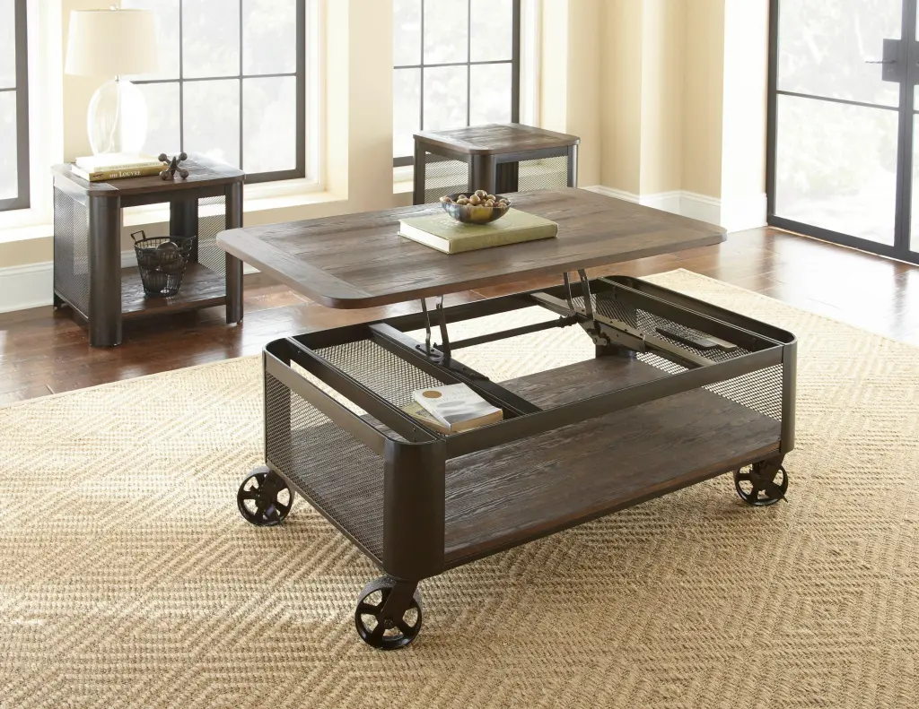 Rustic Wire Brushed End Table Urban Suburban Style Wire Mesh Industrial Design steve silver furniture