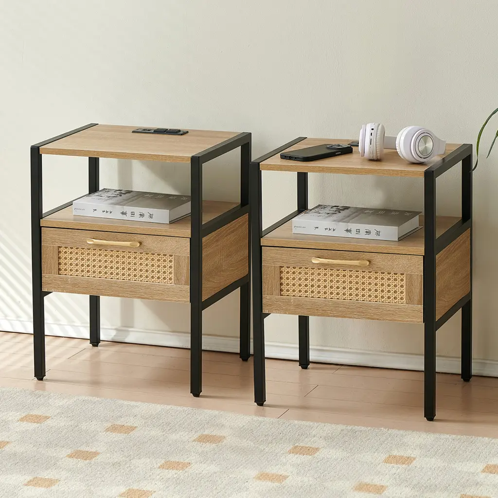 15.75 Inch Rattan End Table Power Outlet And USB Ports Modern Side Table sya furniture