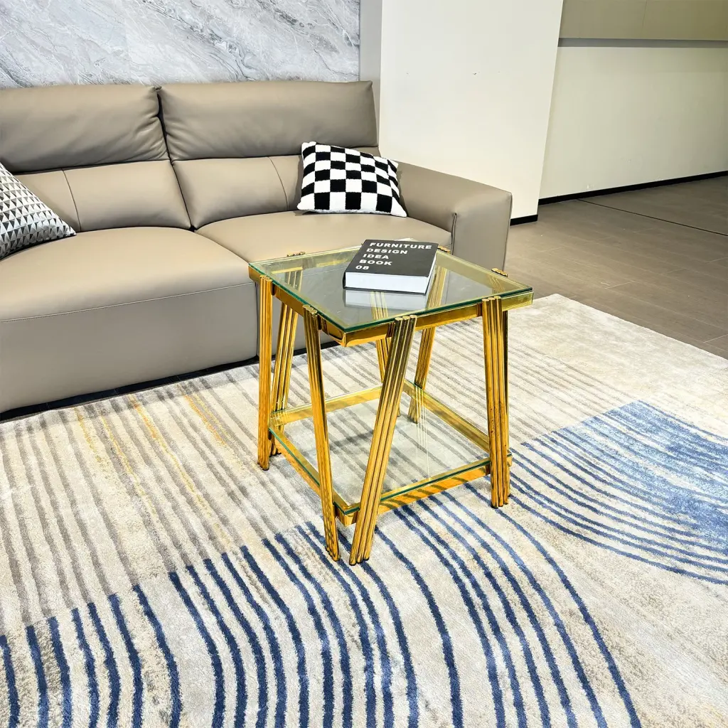 Precious Metal Stainless Alloy Double Layer Clear Tempered Crystal End Table t2949