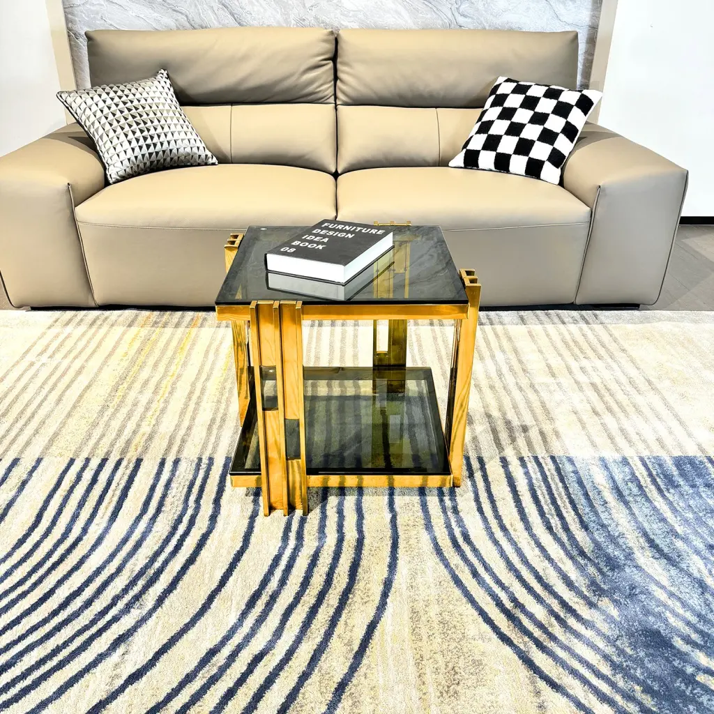 Stainless Alloy Metal End Table Double Layer and Black Tempered Crystal Top t2949