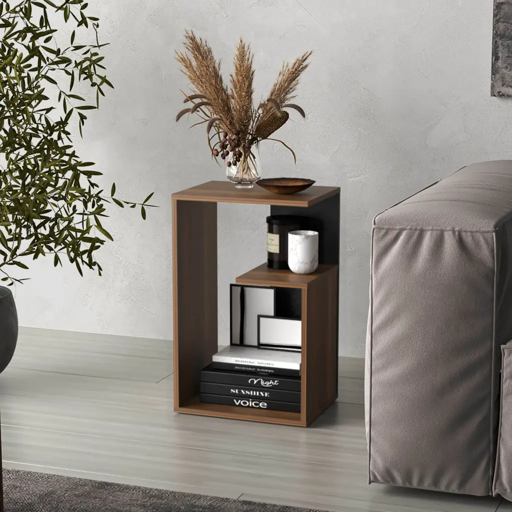Everet 25 Inch High 3 Tier Shelf Side Table Brown Living Space tuhome
