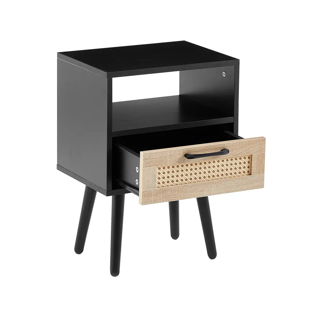 15.75-Inch Rattan End Table Drawer and Solid Wood Legs Modern Nights w2181