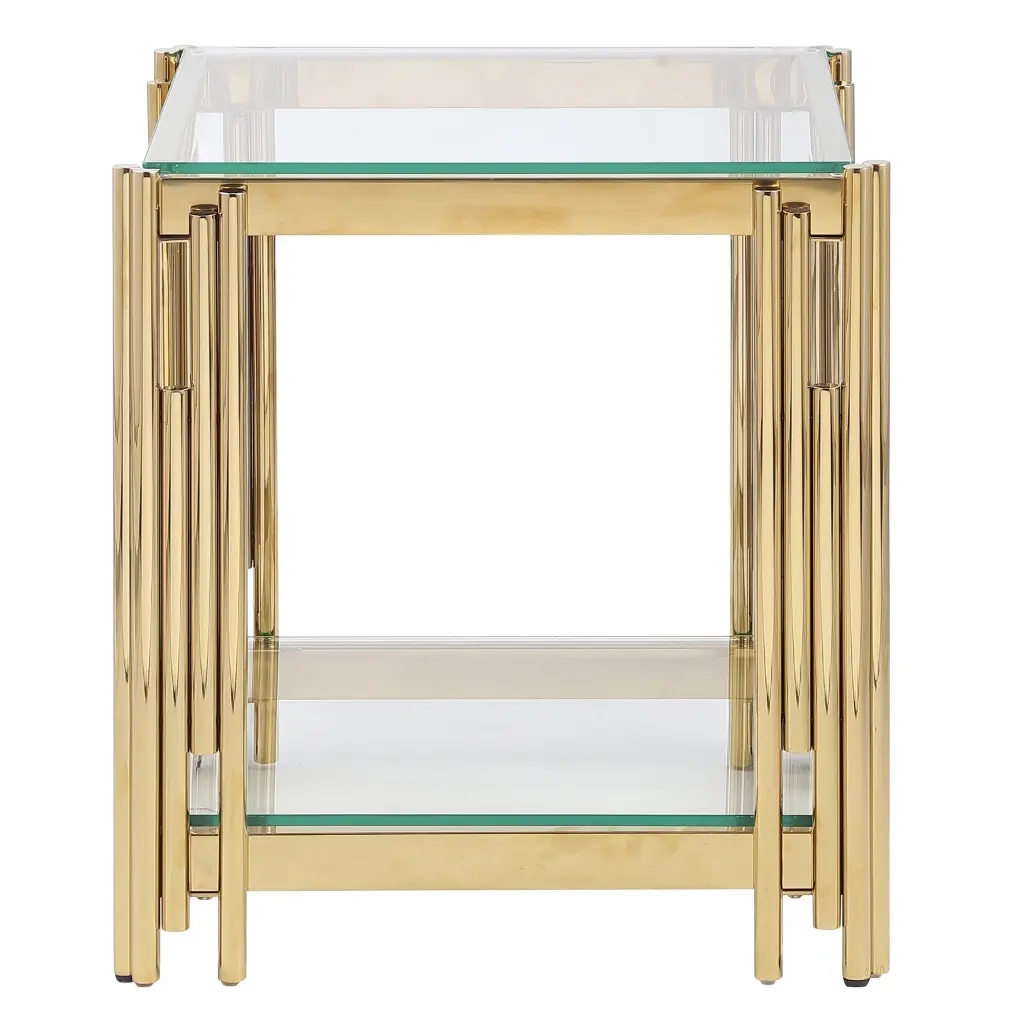 20" Wide Square End Table Glass Top, Golden Stainless Steel Tempe woker furniture