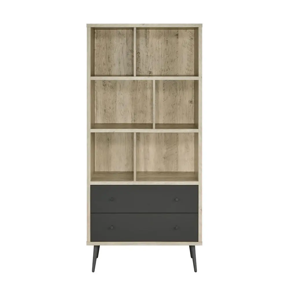 3 Shelf Engineered Wood Bookcase 2 Drawers Antique Pine And Gray simple relax