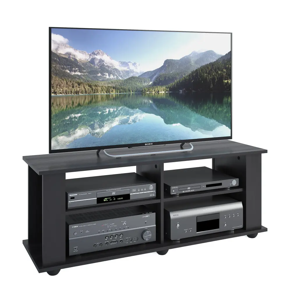 CorLiving Fillmore Ravenwood Black Engineered Wood TV Stand 4 Open Shelves