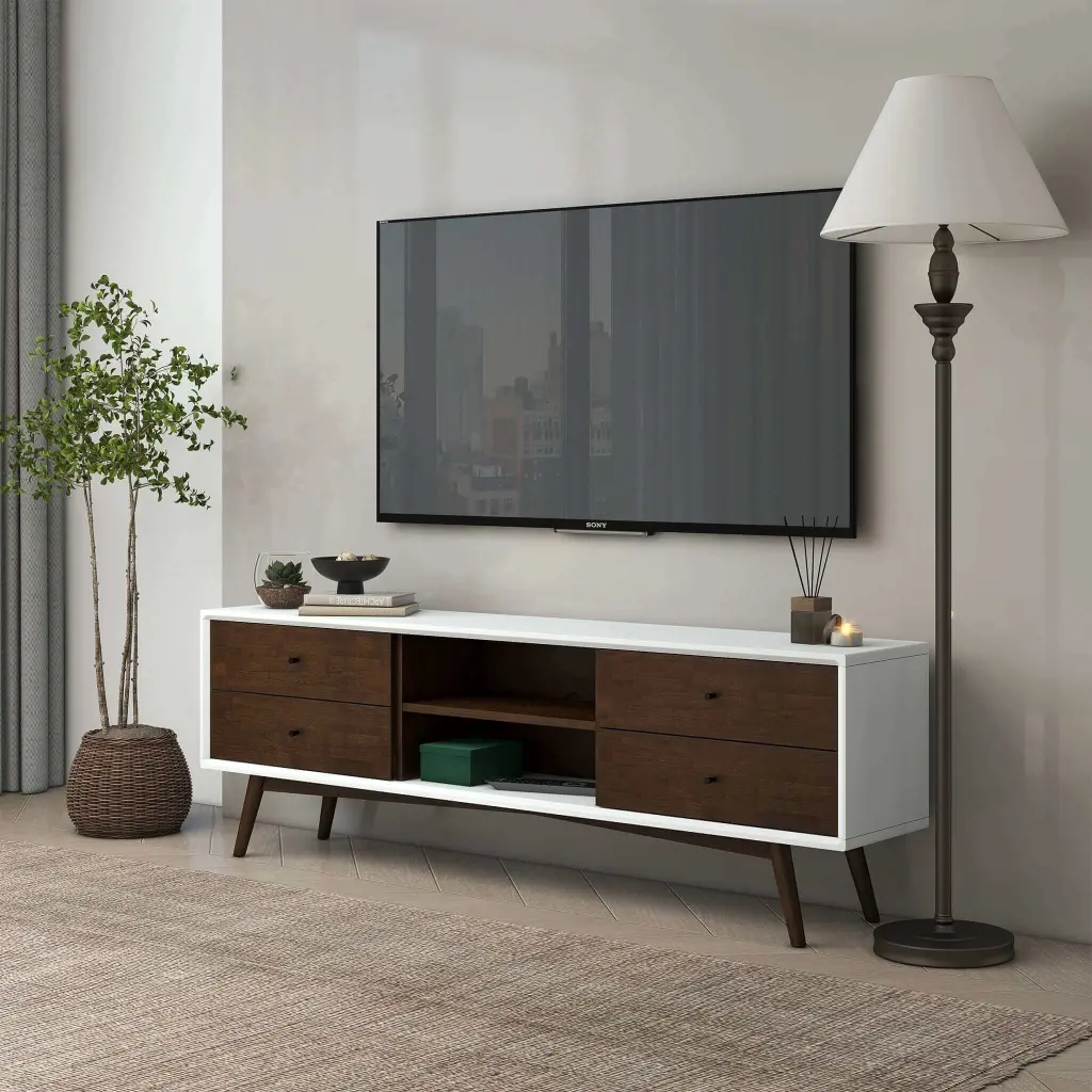 Caroline Walnut White TV Stand Up To 72 Inches Brown White 70-79 Inches ashcroft furniture