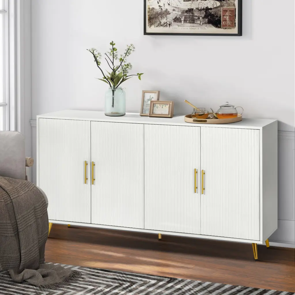 Wood TV Stand Storage Cabinet and Customizable Shelves Media Consoles rnb