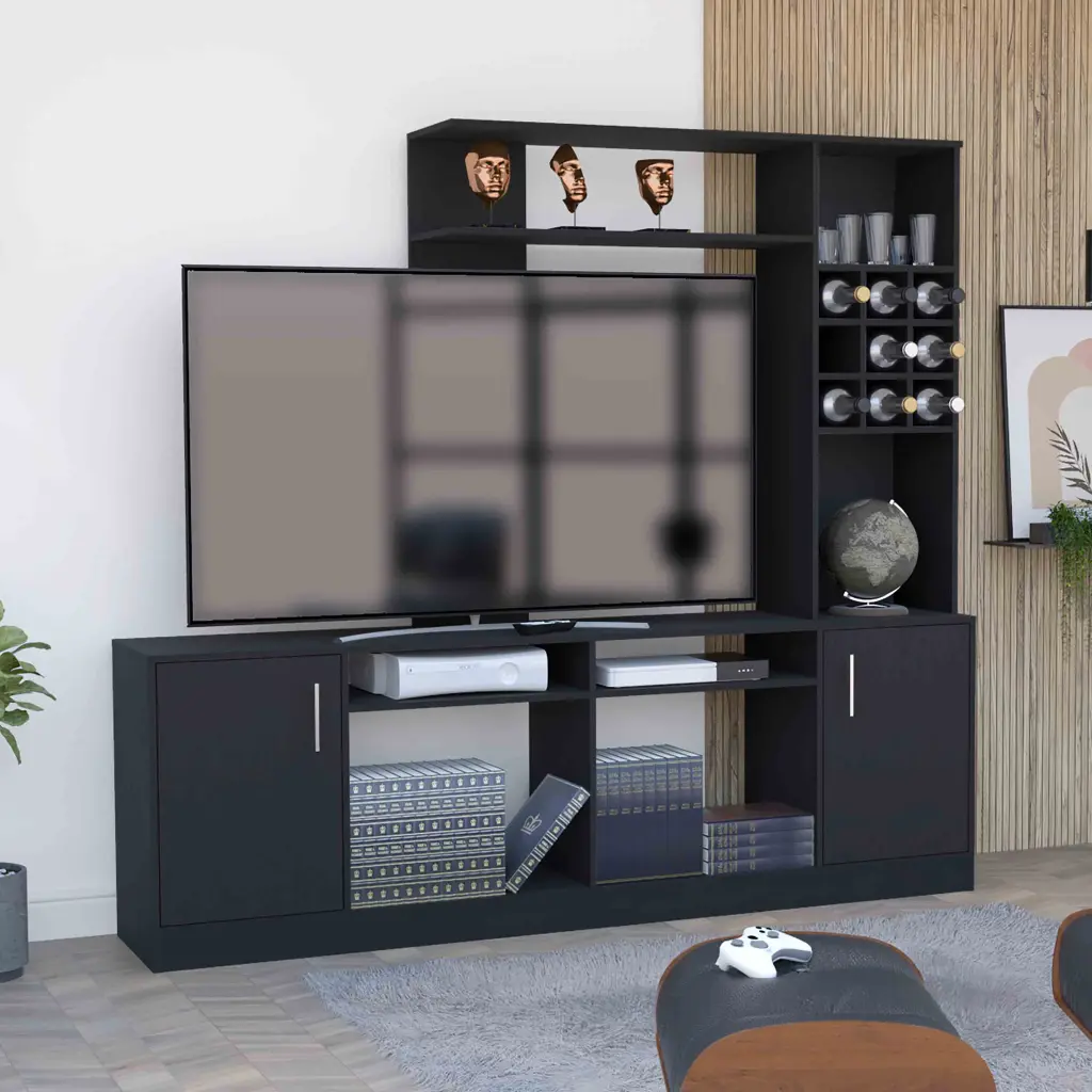 Kava Entertainment Center Six External Shelves and Double Door Cabinet tuhome